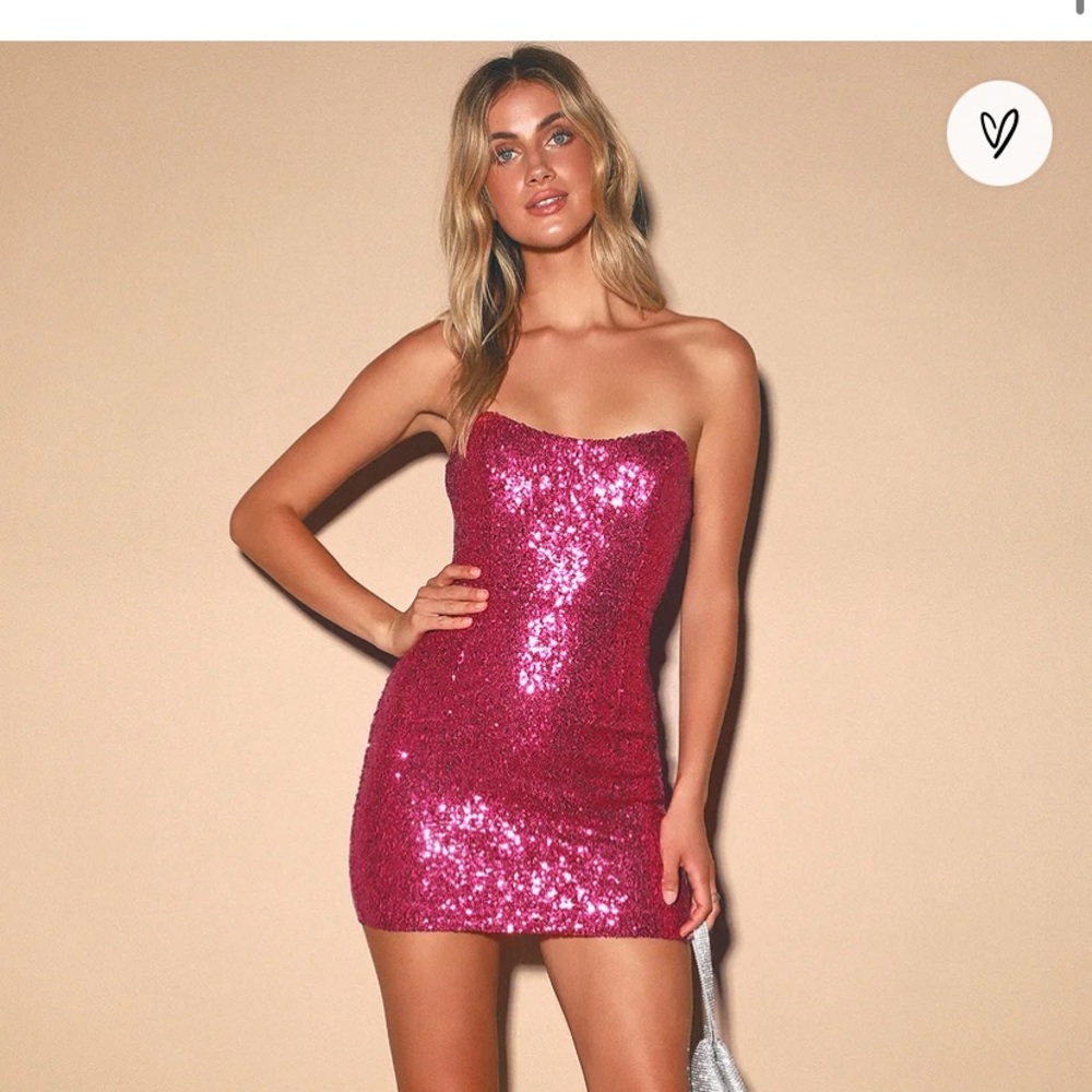 Lulu’s Hot Pink Sequin Strapless Bodycon Dress